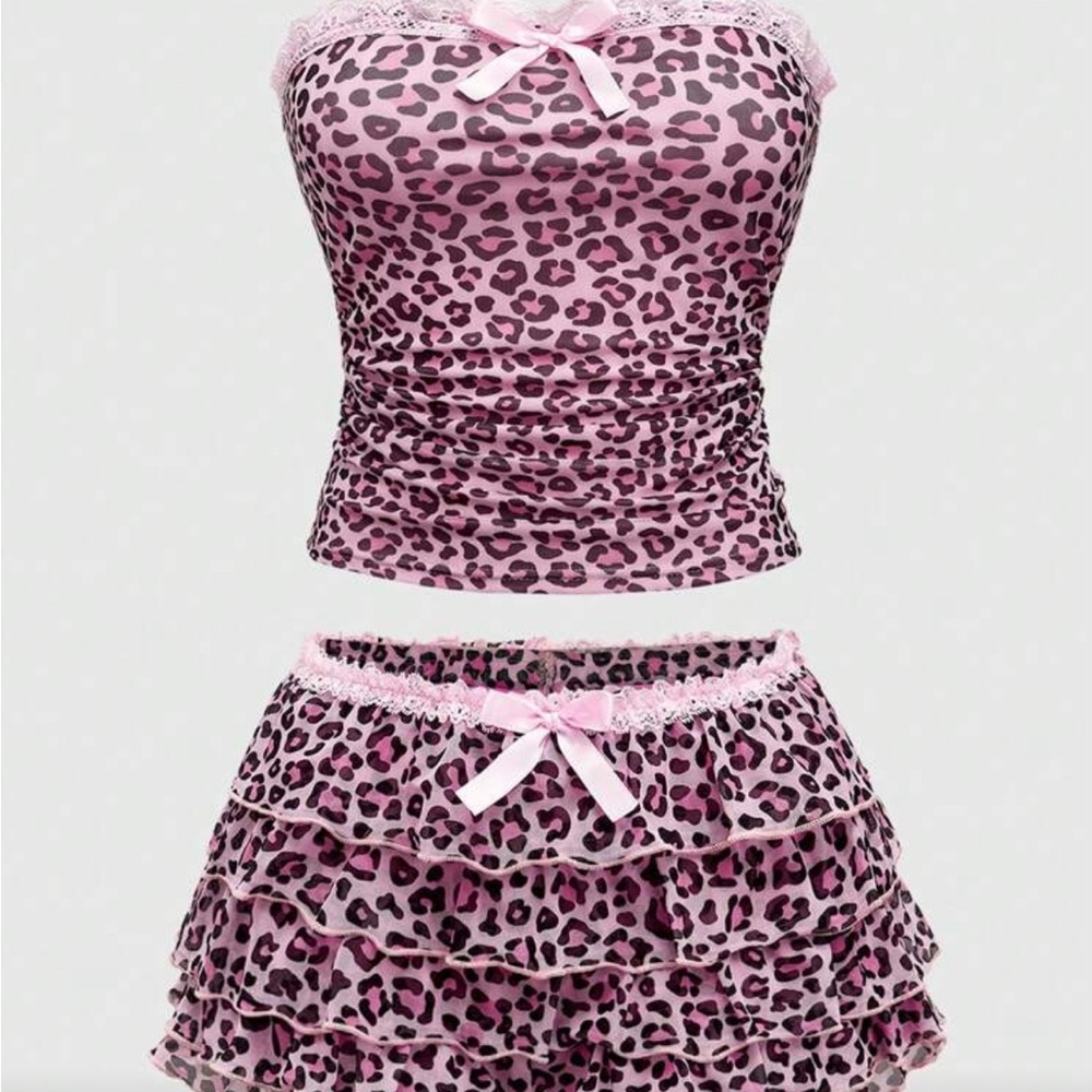 Pink Leopard Print Lingerie Set